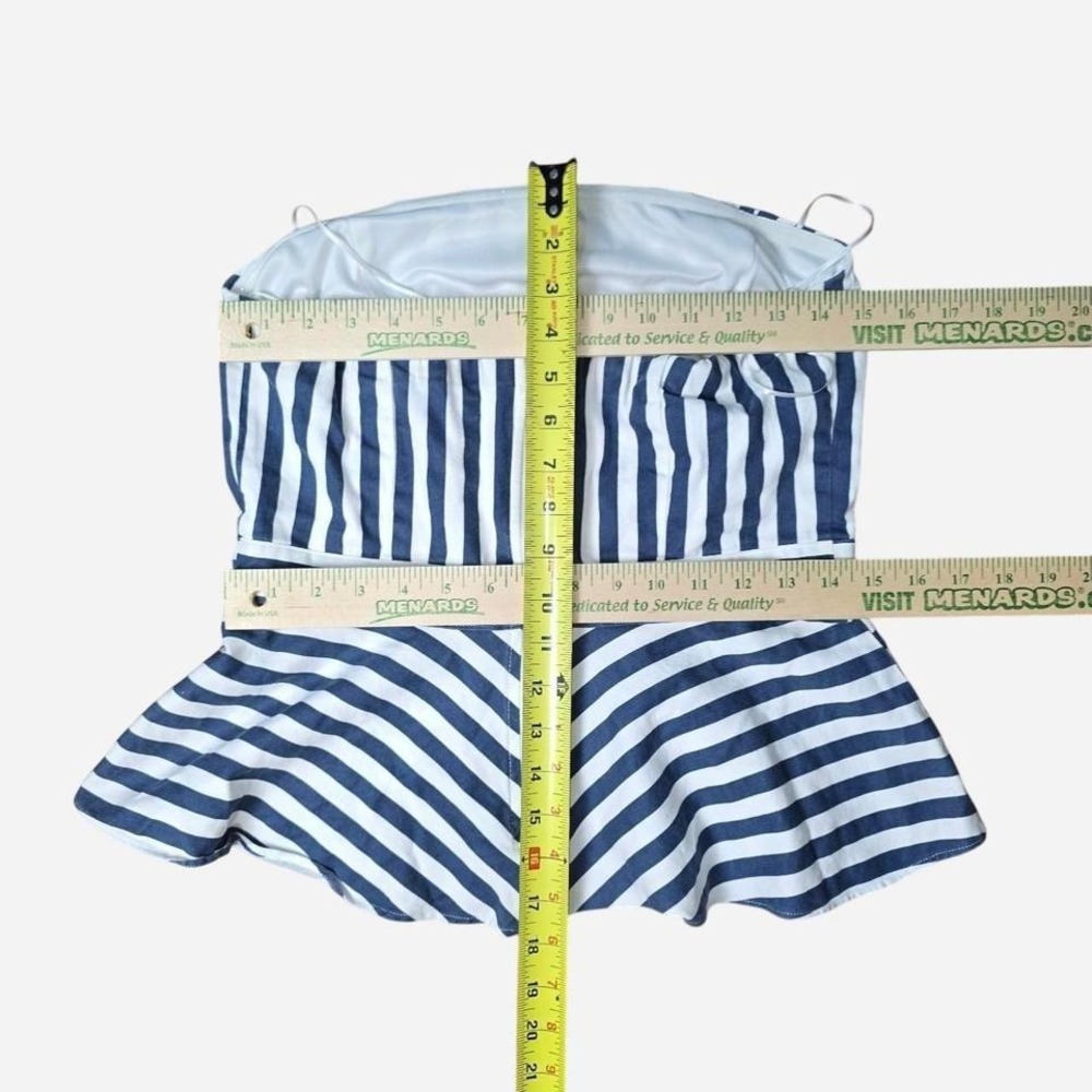 VICI Strapless Blue White Striped Peplum Top Large‎ - Picture 2 of 3